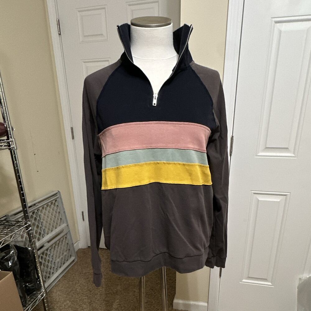 Wanna B Womens L 1/4 Zip Mock Neck Colorblock Raglan Pullover Sweatshirt